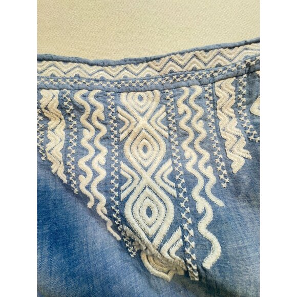 Hollister Women's Strapless Chambray Romper Size M Blue White Embroidery Stretch - Picture 5 of 13